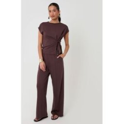 Threadbare Threadbare Relaxed Fit Tie Top & Wide Leg Trousers Set Brun S (FR 38-40)