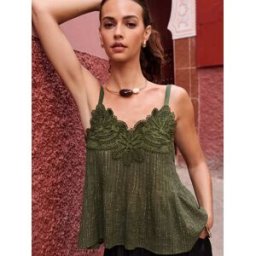 Lipsy Caraco Lipsy en lurex appliqué en dentelle Fleurie vert FR 40 (EU 38)
