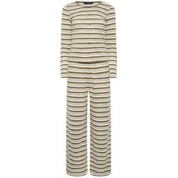 PixieGirl Petite PixieGirl Petite Stripe Cotton Button Top & Wide Leg Trousers Set Brun FR 46 Petite (EU 44 P)