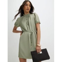 River Island River Island Ruffle Collar Tie Waist Mini Dress vert FR 46 (EU 44)