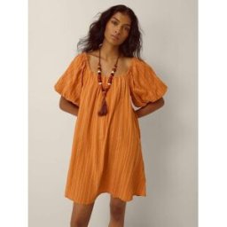 Monsoon Mini robe Monsoon Yara à rayures et manches bouffantes Brun L (FR 46-48)