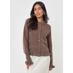 Threadbare Threadbare Crew Neck Ruffle Cardigan Brun FR 42 (EU 40)