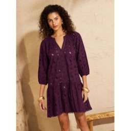 Love & Roses Love & Roses Broderie Mini Kaftan violet FR 46 (EU 44)