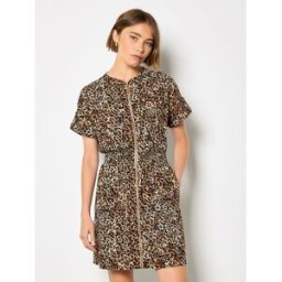 Apricot Apricot Leopard Print Zip-Down Mini Dress Brun FR 42 (EU 40)