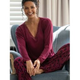 Pour Moi Pour Moi Brushed Rib Lace Trim V-Neck Lounge Pyjamas Set rouge FR 48 (EU 46)