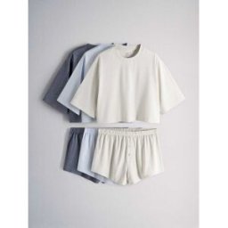 The Set Ensemble 3 Pack Essentiels T-shirt Boxy et pyjama court bleu M (FR 42-44)