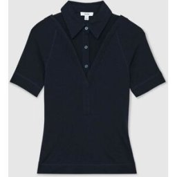 Reiss Reiss Shona Collar-Insert Jersey-Knit Top with Wool bleu S (FR 38-40)