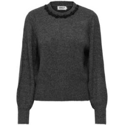 ONLY ONLY Long Sleeve Round Neck Rhinestone Detail Jumper Gris FR 46 (EU 44)