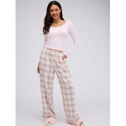 Boux Avenue Boux Avenue Pointelle Top And Check Woven Pyjama Set Rose FR 38 (EU 36)