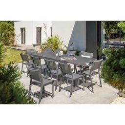 DCB Garden - Ensemble de jardin Table stockholm-tb300-alu extensible + 10 Chaises stockholm-ch & 2 Fauteuils stockholm-ft empilables gris anthracite OS