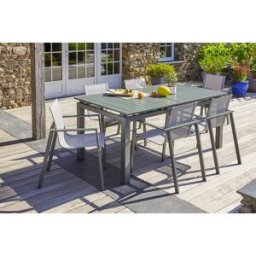 DCB Garden - Ensemble de jardin Table miami-tb240-kaki extensible + 6 Fauteuils miami-ft-kaki empilables kaki OS