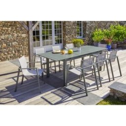 DCB Garden - Ensemble de jardin Table miami-tb240-kaki extensible + 8 Fauteuils miami-ft-kaki empilables kaki OS