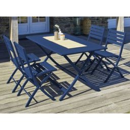 City Garden - Ensemble de jardin Table MARIUS-TB140-MARINE pliante + 4 Chaises MARIUS-CP-MARINE pliantes bleu nuit OS