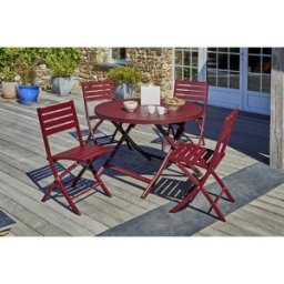 City Garden - Ensemble de jardin Table MARIUS-TB110-CARMIN pliante + 4 Chaises MARIUS-CP-CARMIN pliantes carmin OS