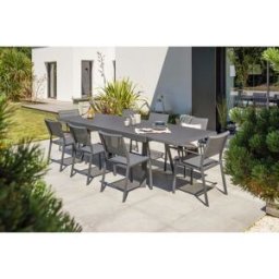 DCB Garden - Ensemble de jardin Table stockholm-tb300-alu extensible + 6 Chaises stockholm-ch & 2 Fauteuils stockholm-ft empilables gris anthracite OS