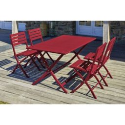 City Garden - Ensemble de jardin Table pliante Marius TB140 + 4 Chaises Marius CP pliantes carmin - 140x80x73 cm OS