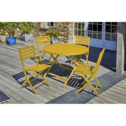 City Garden - Ensemble de jardin Table MARIUS-TB110-MOUTARD pliante + 4 Chaises MARIUS-CP-MOUTARDE pliantes jaune moutarde OS