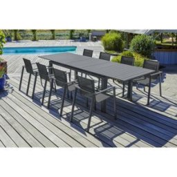 DCB Garden - Ensemble de jardin Table miami-tb300 extensible + 8 Fauteuils alu-miami-ft empilables gris anthracite OS