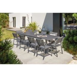 DCB Garden - Ensemble de jardin Table stockholm-tb300-alu extensible + 8 Chaises stockholm-ch & 2 Fauteuils stockholm-ft empilables gris anthracite OS