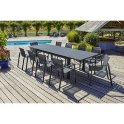 DCB Garden - Ensemble de jardin Table miami-tb300 extensible + 10 Fauteuils alu-miami-ft empilables gris anthracite OS