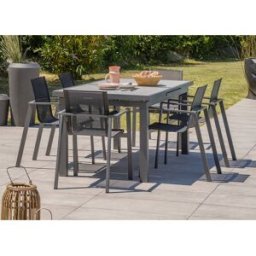 DCB Garden - Ensemble de jardin Table venise-tb250 extensible + 6 Fauteuils alu-miami-ft empilables gris anthracite OS