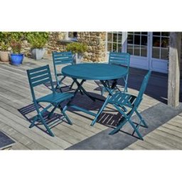 City Garden - Ensemble de jardin Table MARIUS-TB110-CANARD pliante + 4 Chaises MARIUS-CP-CANARD pliantes bleu canard OS