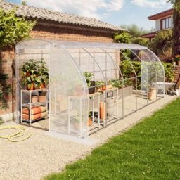 TOOLPORT Serre tunnel adossée 2 x 6 m, bâche en PE, blanche - (9034)