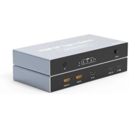 INF Commutateur HDMI DP USB-C 3-en-1 4K/60, trois entrées une sortie, télécommande IR et charge rapide PD100W