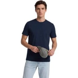 Silbon T-shirt à Manches Courtes Plain Mini Logo Patch Navy Blue M Homme