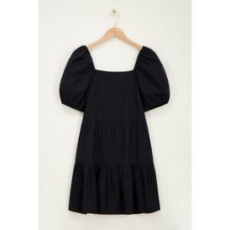 Robe en popeline noire à manches ballon My Jewellery Noir L femme