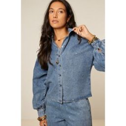 Chemise en denim bleu à manches longues avec strass My Jewellery Bleu femme