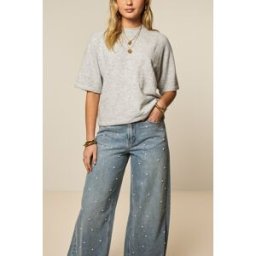 Jean large bleu avec perles fantaisie et strass My Jewellery Bleu femme