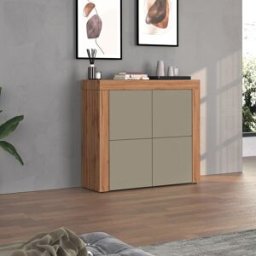 Deladeco Buffet haut contemporain taupe/chêne wotan Neros Taupe/chêne wotan