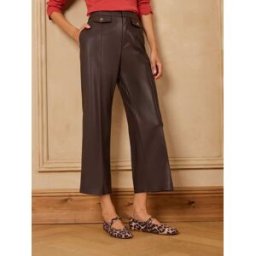 Love & Roses Love & Roses Faux Leather Wide Crop Trousers Brun FR 46 Petite (EU 44 P)
