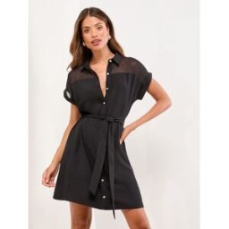 Lipsy Robe chemise ceinturée à mini empiècements en maille Lipsy Noir FR 38 (EU 36)