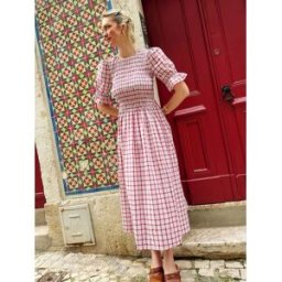Amy Lynn Amy Lynn Imogen Smocked Midaxi Dress in and White Window Pane Check rouge FR 44 (EU 42)
