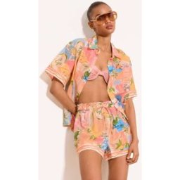 Lipsy Short de plage en coton imprimé Lipsy orange XL (FR 50-52)