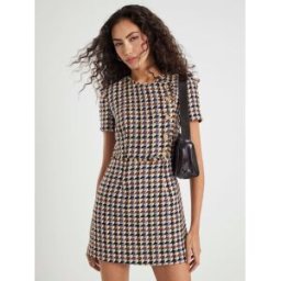River Island River Island Short Sleeve Boucle Check Mini Dress Brun FR 44 (EU 42)