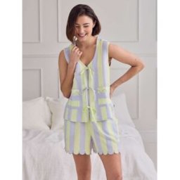 Chelsea Peers Chelsea Peers Linen Blend Scallop Edge Tie-Front Stripe Cami Short Pyjamas Set violet FR 42 (EU 40)