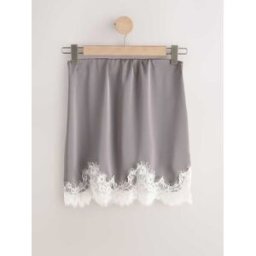 Next Satin Lace Trim Mini Skirt Gris FR 36 Regular (EU 34 R)
