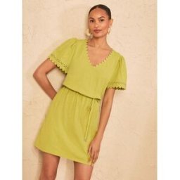 Love & Roses Love & Roses V-Neck Scallop Jersey Mini Dress vert FR 42 (EU 40)