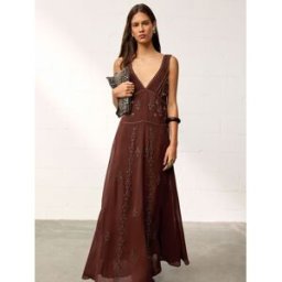 BHOEM Robe de soirée maxi ornée de perles Brun FR 42 (EU 40)