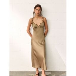 BHOEM Robe mi-longue de soirée en satin dos nu à bretelles vert FR 44 (EU 42)