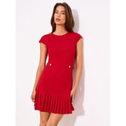 Lipsy Robe mini Lipsy à ourlet plissé et boutons dorés rouge FR 46 (EU 44)