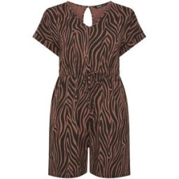 Yours Curve Yours Curve Zebra Print Cotton Playsuit Brun FR 48 (EU 46)