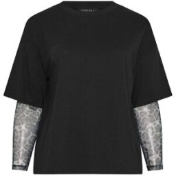 Yours Curve Yours Curve Limited Leopard Mesh Insert T-Shirt Noir FR 48 (EU 46)