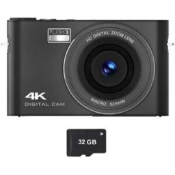 INF Appareil photo numérique 4K avec écran tactile IPS 3 pouces, zoom 4x, autofocus et carte mémoire Le noir