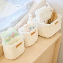Childhome Lot de 3 paniers à suspendre table à langer Teddy écru