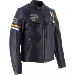 Blouson Cuir Von Dutch Race Now HELSTONS noir jaune blanc male