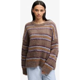 Superdry Femme Pull Maille Rayée Coupe Décontractée Brown Taille: 34